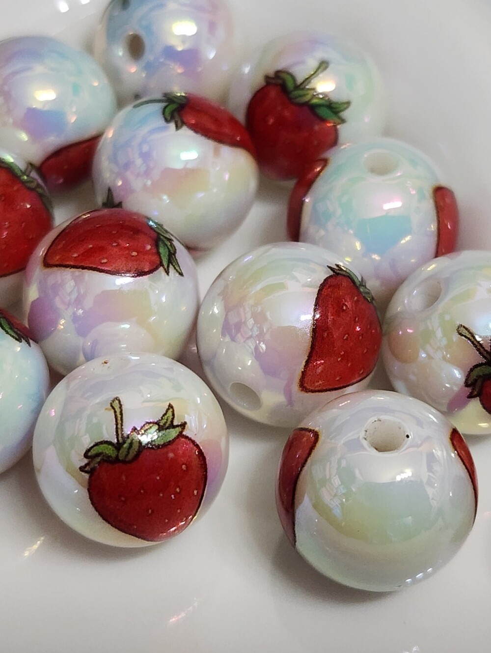 Strawberry Beads 4 Pcs Acrylic 16mm White Beaded Pen Crafts Jewelry Making